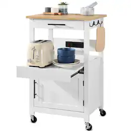 Best Choice Products - Rolling Kitchen Island Cart, Single Door Cabinet w/ Drawer, Sliding Tray, Outlet - White