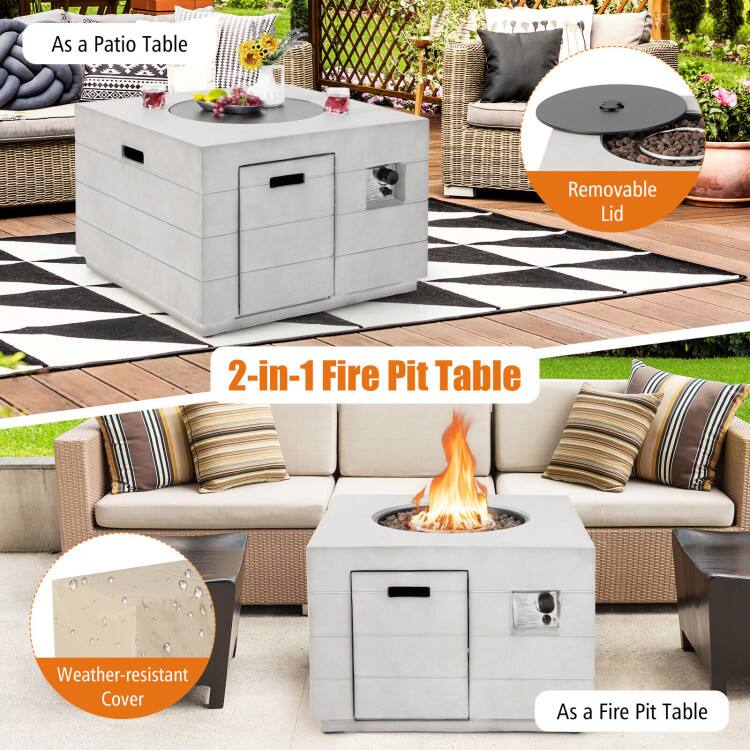 As a Patio Table

2-in-1 Fire Pit Table

Removable Lid

Weather-resistant Cover

As a Fire Pit Table