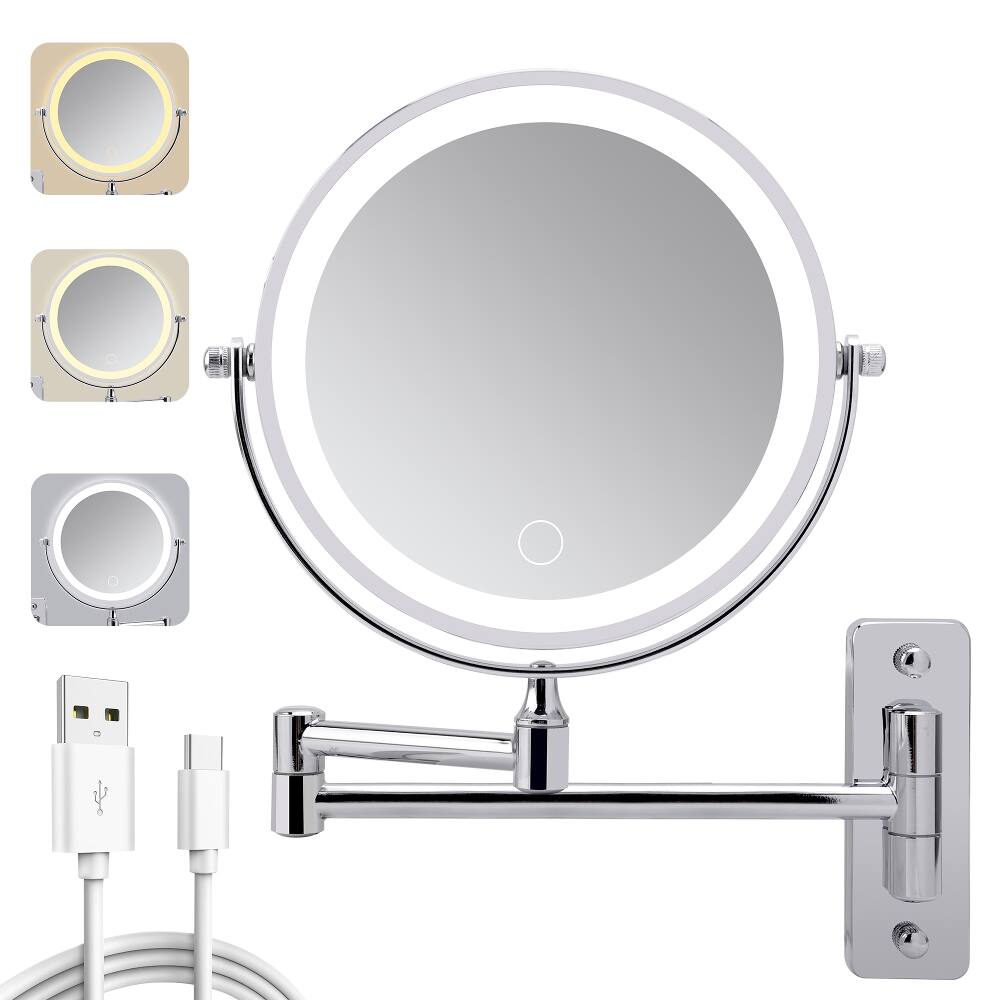 Front. Ropilly - Ropilly Wall Mounted Makeup Mirror with Light, Rechargeable Double Sided 1X 10X Magnifying Mirror.