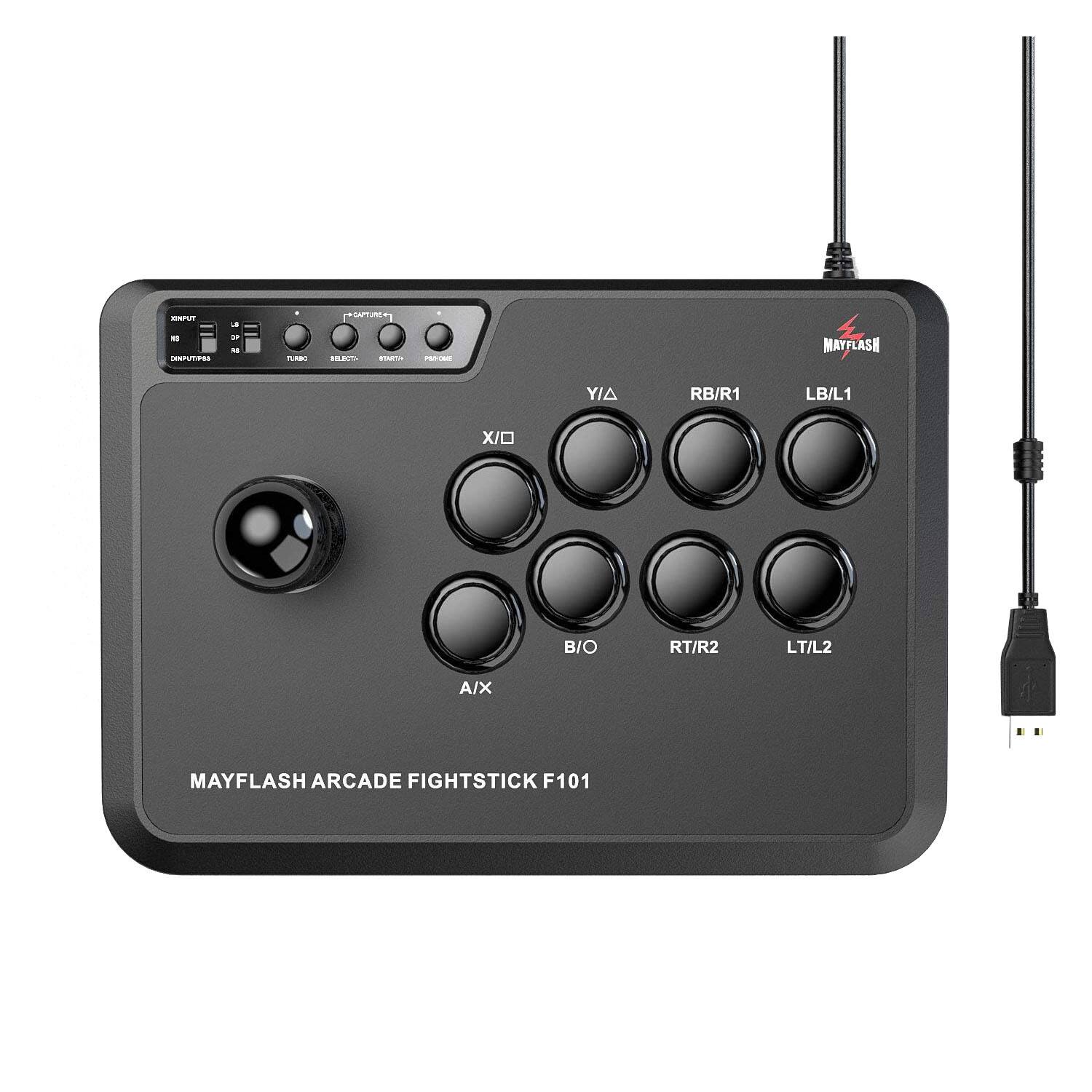 MAYFLASH ARCADE FIGHTSTICK F101

INPUTS
- 5P
- 4P
- 3P
- 2P
- 1P
- CAPTURE
- SELECT
- START
- POWER

Y/△ RB/R1 LB/L1
X/O RT/R2 LT/L2
A/X

MAYFLASH