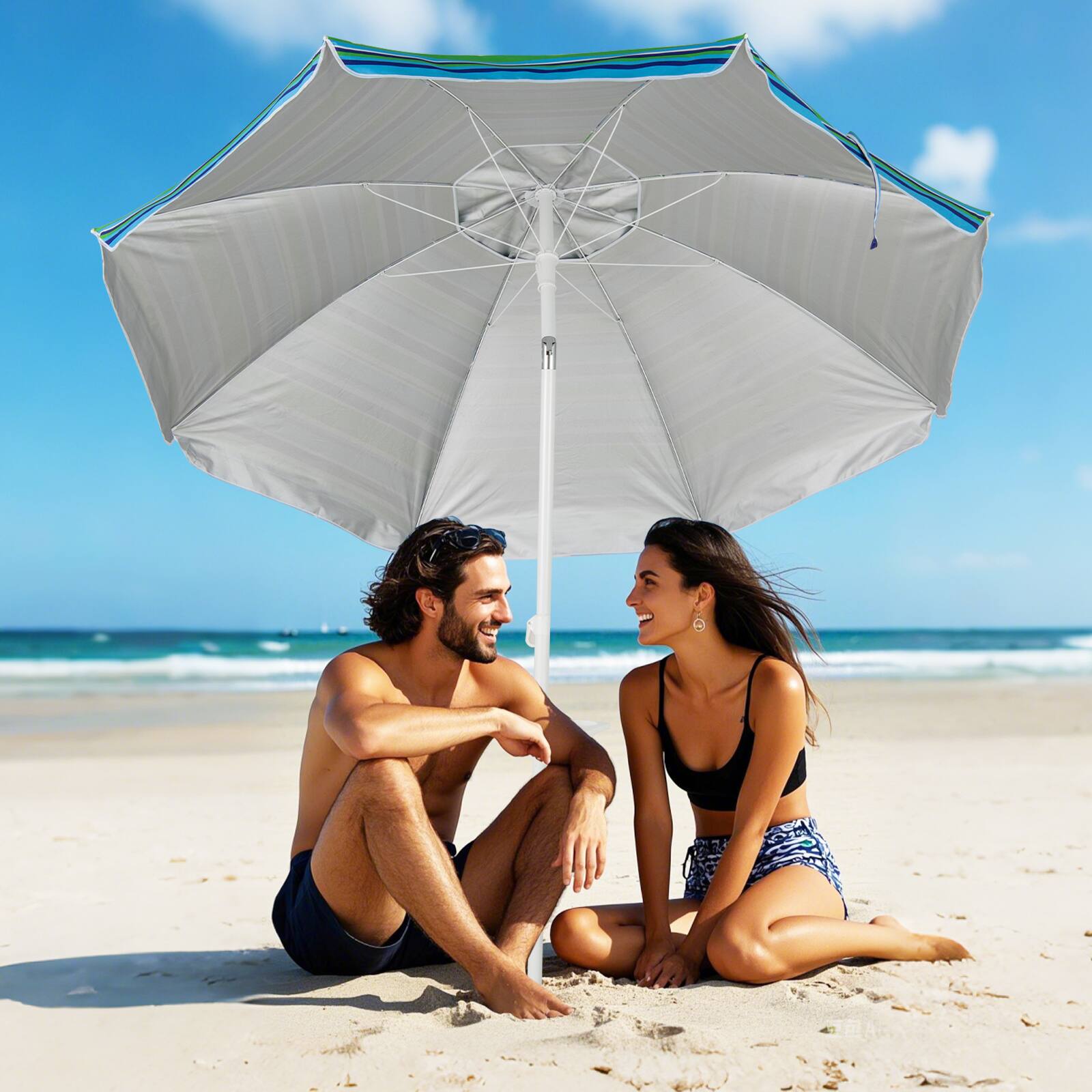 Alt View 3. Gymax - Gymax 6.5 FT Beach Umbrella for Sand Heavy-Duty Sunshade Parasol w/ Sand Anchor - Green.