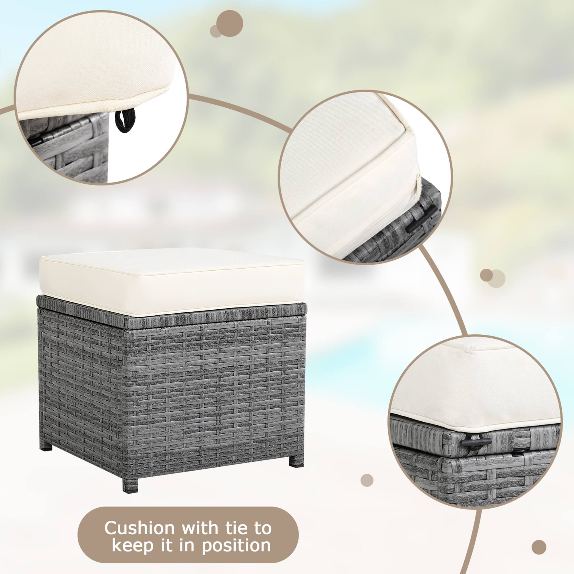 Cushion with tie to keep it in position