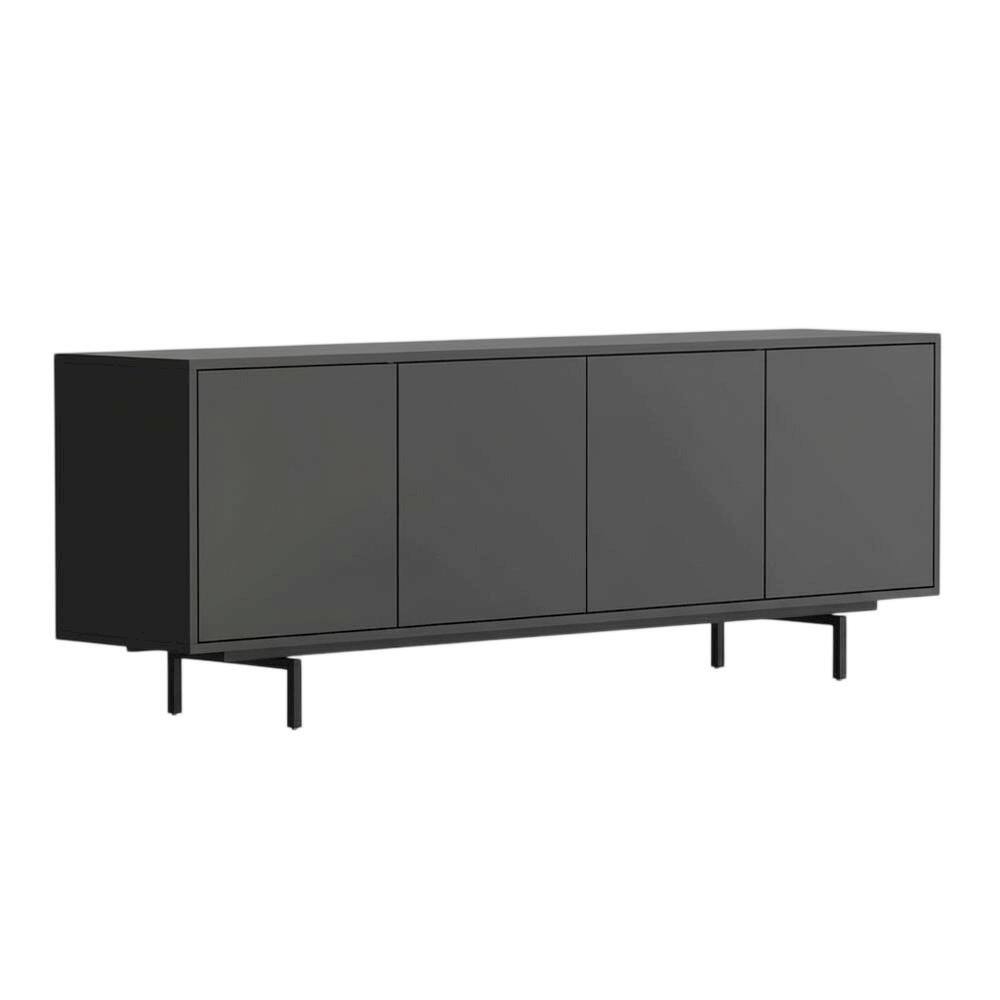 Back. FurniFact - Black Laminate TV Console with Four Doors and Modern Style - Black.
