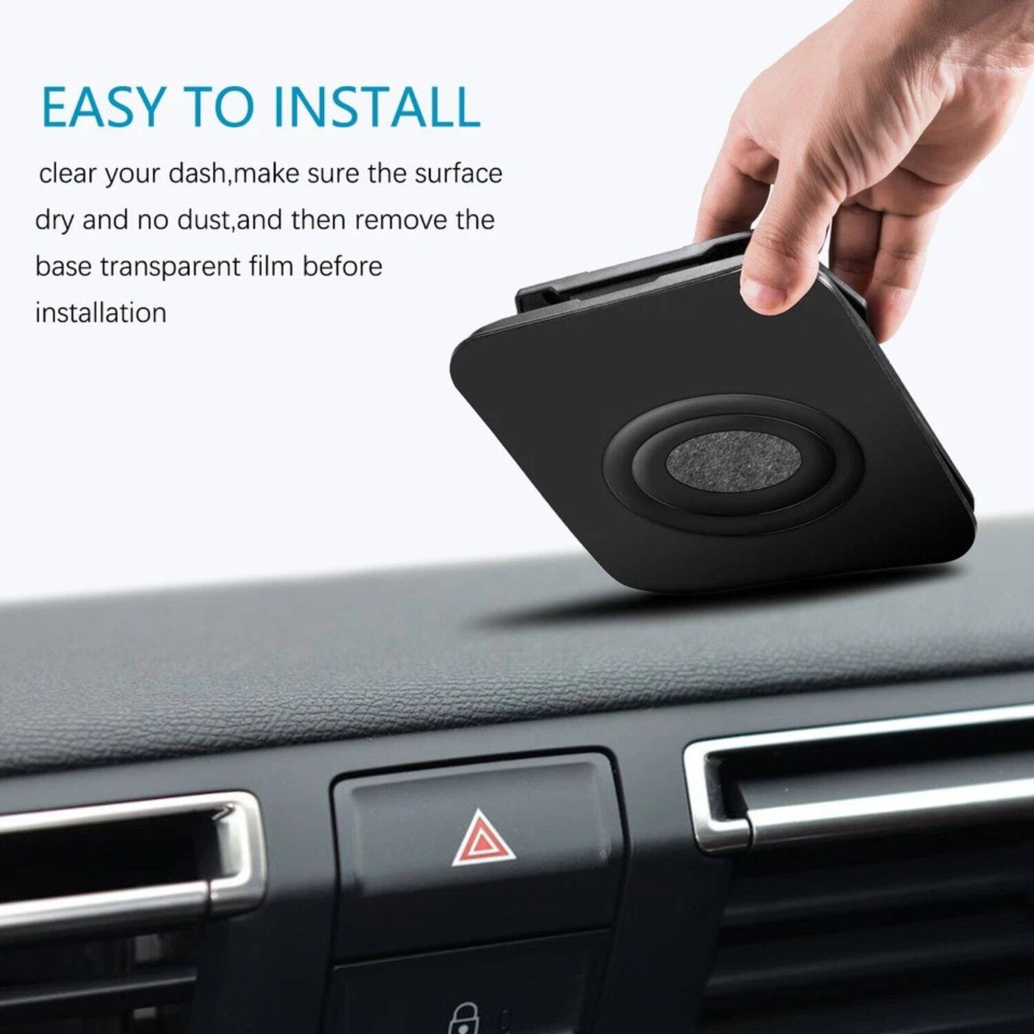 EASY TO INSTALL

clear your dash, make sure the surface dry and no dust, and then remove the base transparent film before installation