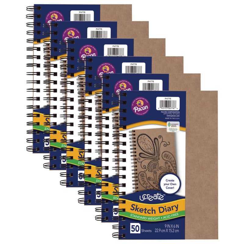 "uCreate - Create Your Own Cover Sketch Diary, Natural Chip Cover, 9"" x 6"", 50 Sheets, Pack of 6" price history on PriceWatchPro