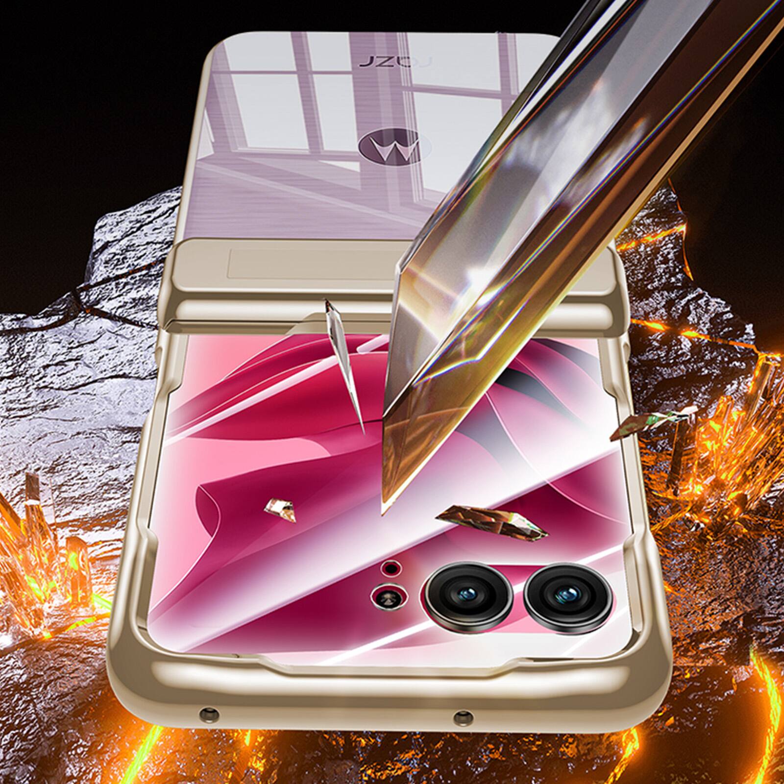 Alt View 6. Dteck - Shockproof Case for Motorola Razr Ultra (2026) with Central Kickstand, Hard PC Protective Cover Built-in Glass Screen - D.
