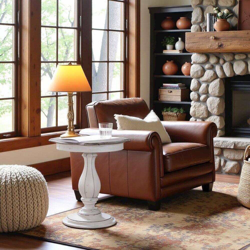 Alt View 6. Starlight Canyon Home - Antique White Accent Table with Round Top - White.