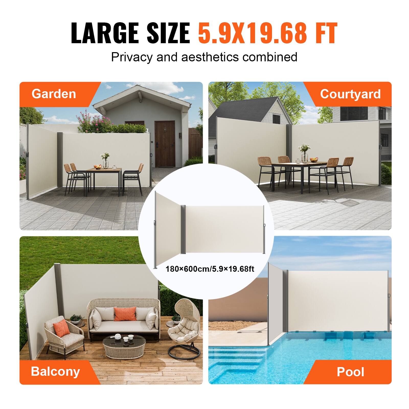 LARGE SIZE 5.9X19.68 FT Privacy and aesthetics combined
Garden
Courtyard
Balcony
Pool
180x600cm/5.9x19.68ft