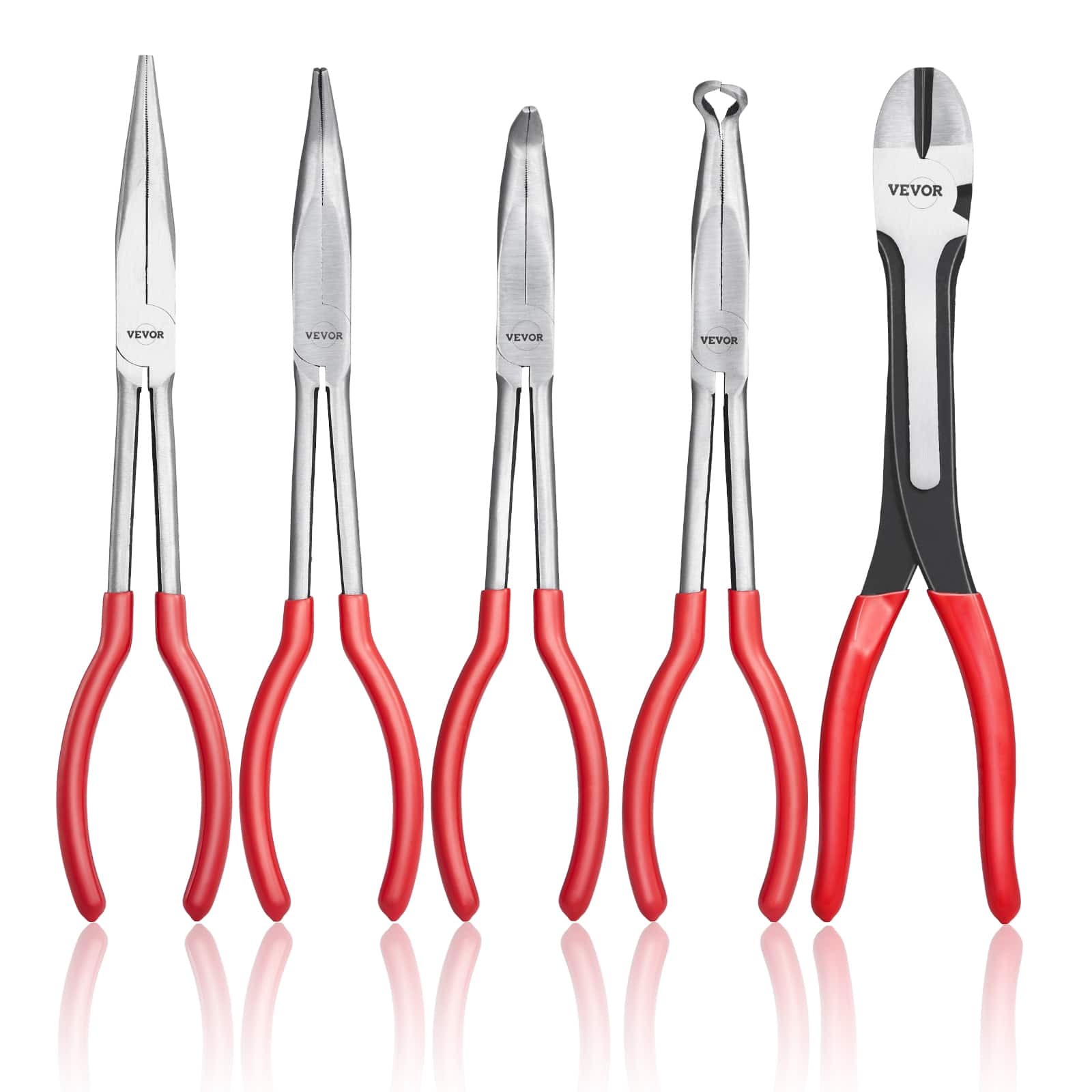 VEVOR - 5-Piece Needle Nose Pliers, 11 in Long Needle Nose Pliers Set, Diagonal Cutting Pliers, 45°/ 90° Bent Nose Plier - Red price history on PriceWatchPro