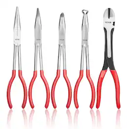 VEVOR - 5-Piece Needle Nose Pliers, 11 in Long Needle Nose Pliers Set, Diagonal Cutting Pliers, 45°/ 90° Bent Nose Plier - Red