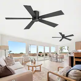 Breezary - 42-Inch Flush Mount Ceiling Fan 2-Pack, Reversible Dual-Color Plywood Blades, Remote Control, DC Motor, No Light - Black (Two Pack)