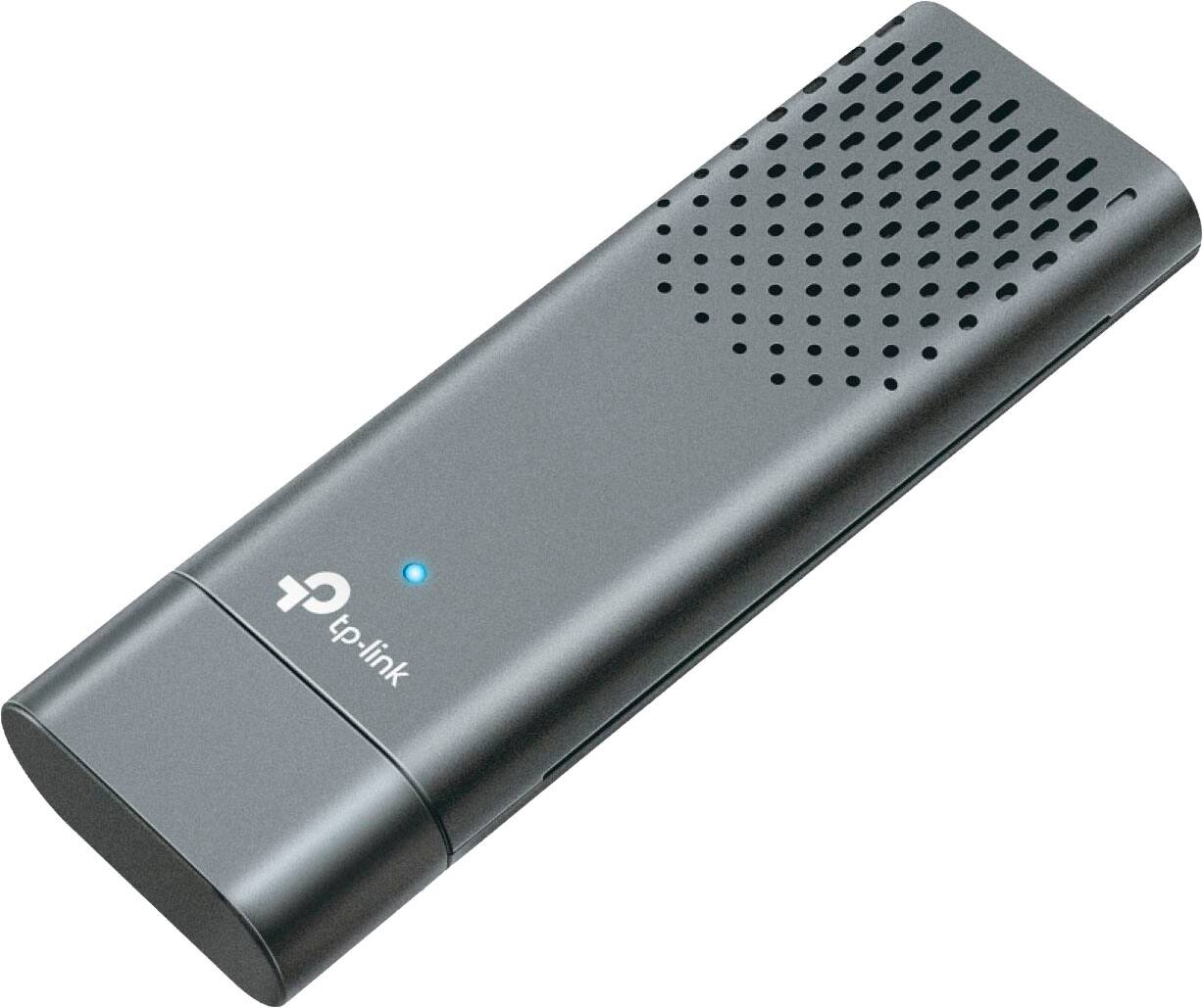 Angle. TP-Link - Archer TBE6500U Tri-Band BE6500 6.5 Gbps Wi-Fi 7 Wireless Ultra-Fast USB 3.0 Adapter with Advanced WPA3 Security - Gray.