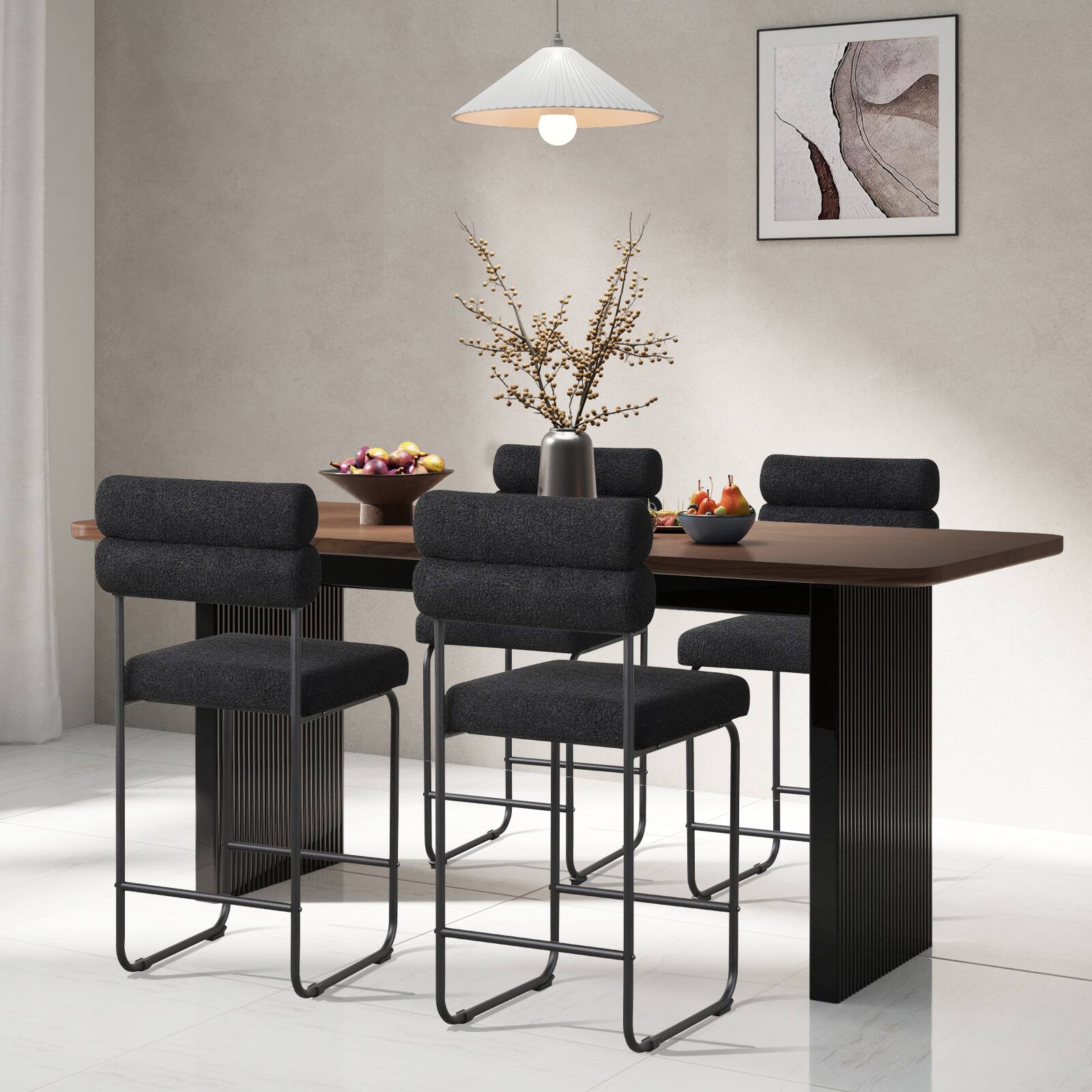 Alt View 4. Gymax - Gymax Set of 4 Counter Height Bar Stools 26'' Counter Stools w/ Metal Frame & Footrest Black - Black.