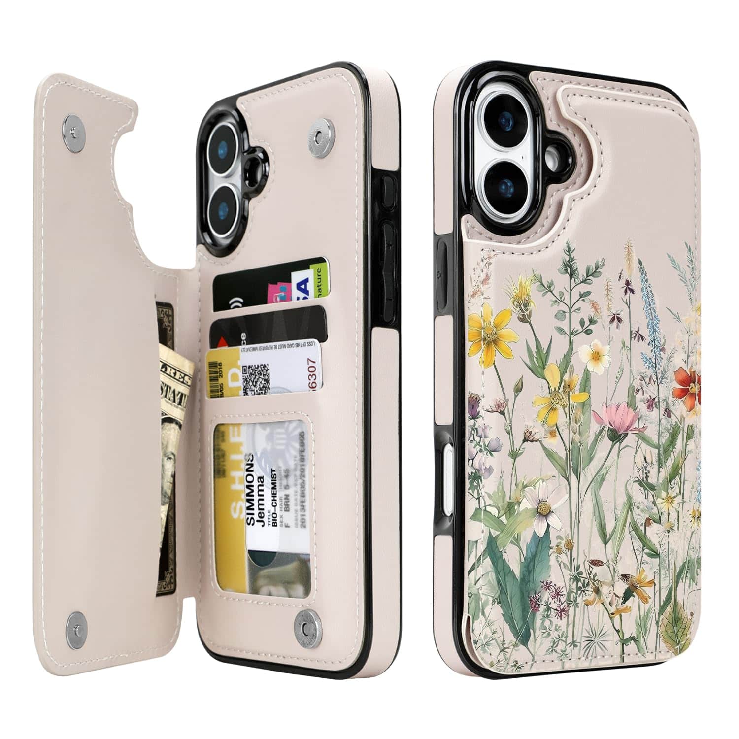 Jadie Link - Pro Wallet Case Card Holder Leather Rfid Blocking Design Flip Women Men Magnetic Clasp Kickstand 6.3 Inch desert Flowers - Desert Flowers-iPhone 16 Pro Max