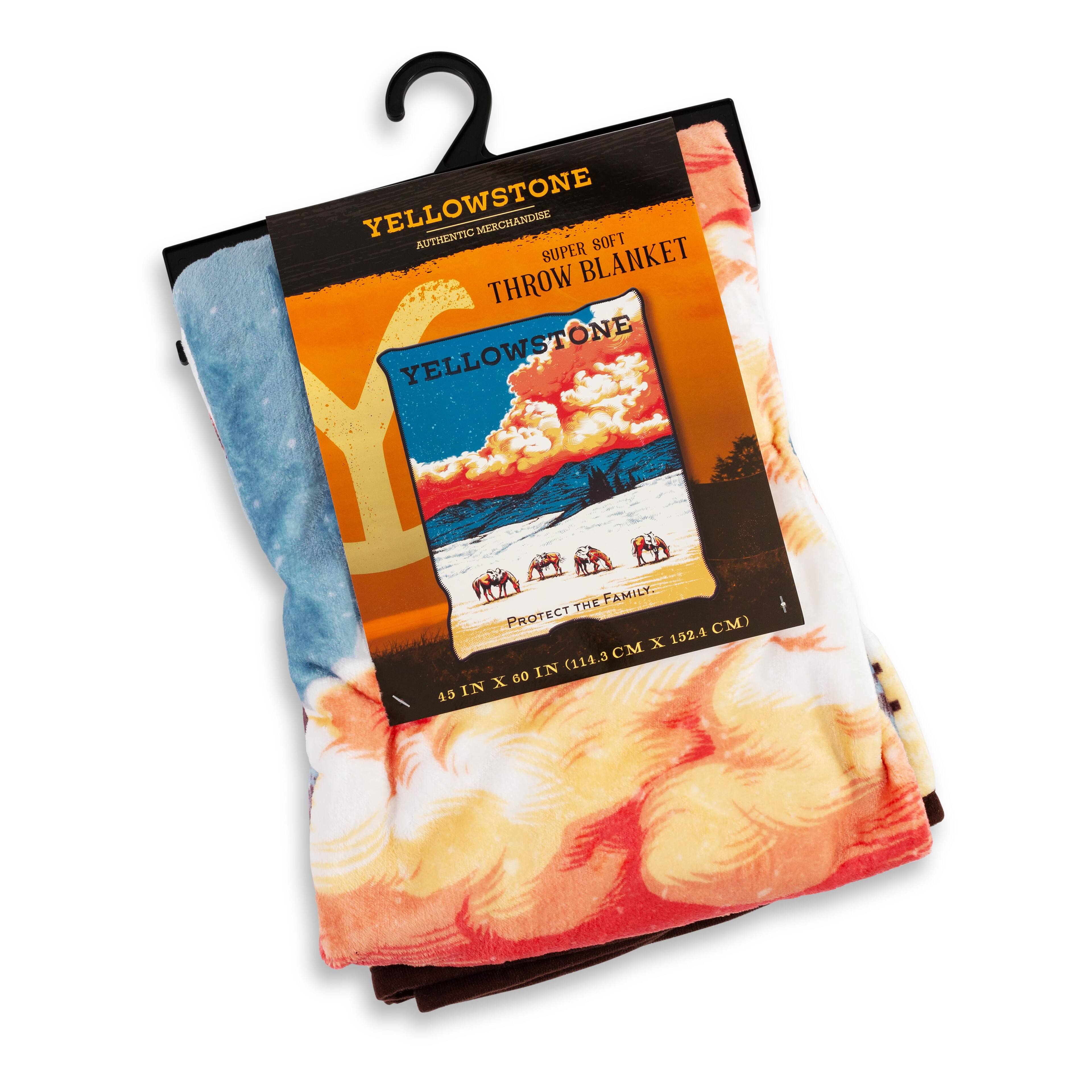 YELLOWSTONE  
AUTHENTIC MERCHANDISE  

SUPER SOFT THROW BLANKET  

YELLOWSTONE  
PROTECT THE FAMILY  

45 IN X 60 IN (114.3 CM X 152.4 CM)