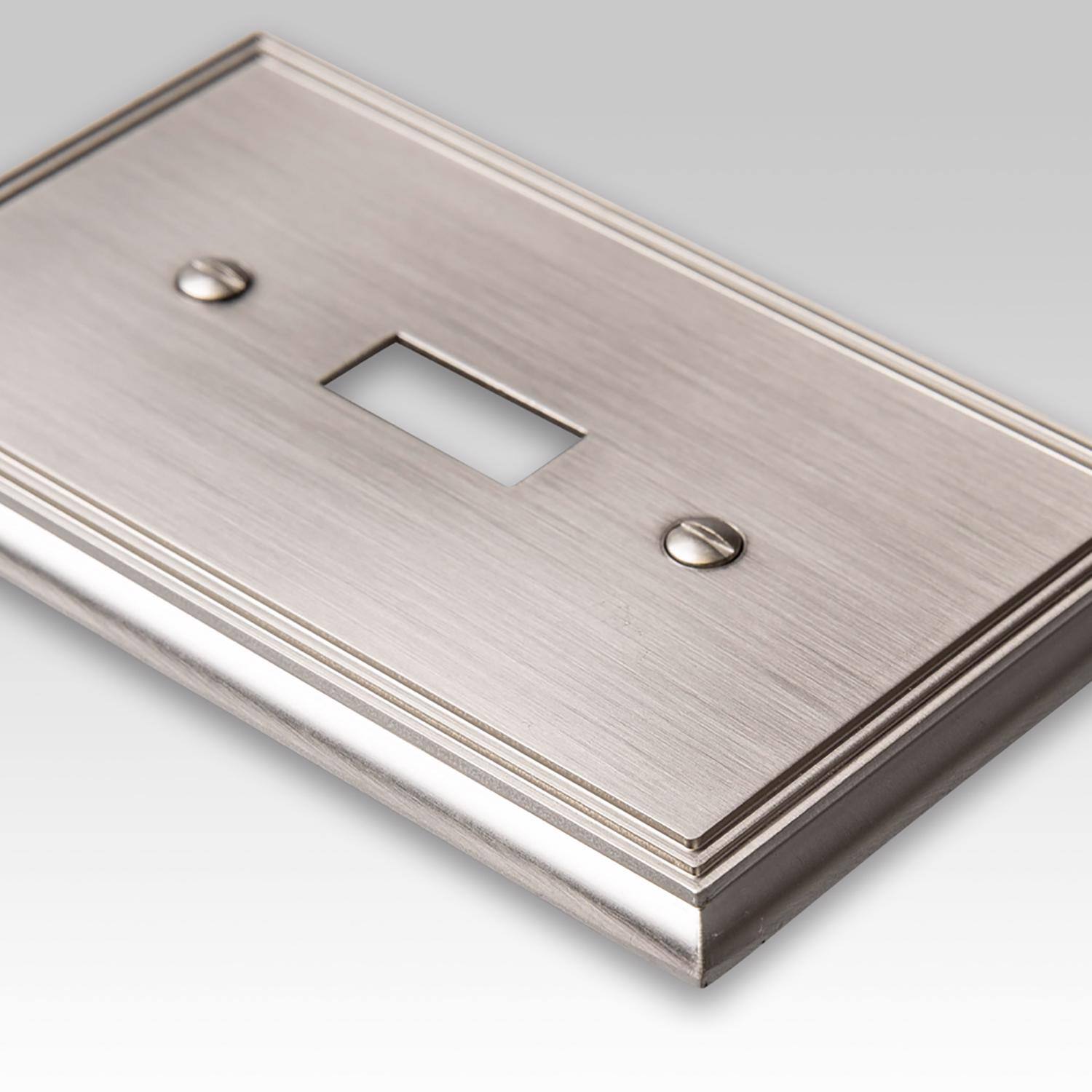 Left. AMERELLE - Amerelle Metro Brushed Nickel 1 gang Die-Cast Metal Toggle Wall Plate 1 pk - Nickel.