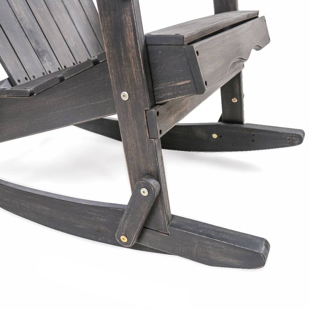 Alt View 8. Loheer - Loheer Malibu Adirondack Rocking Chair Acacia Wood Outdoor Rocker Dark Grey - Dark Grey.