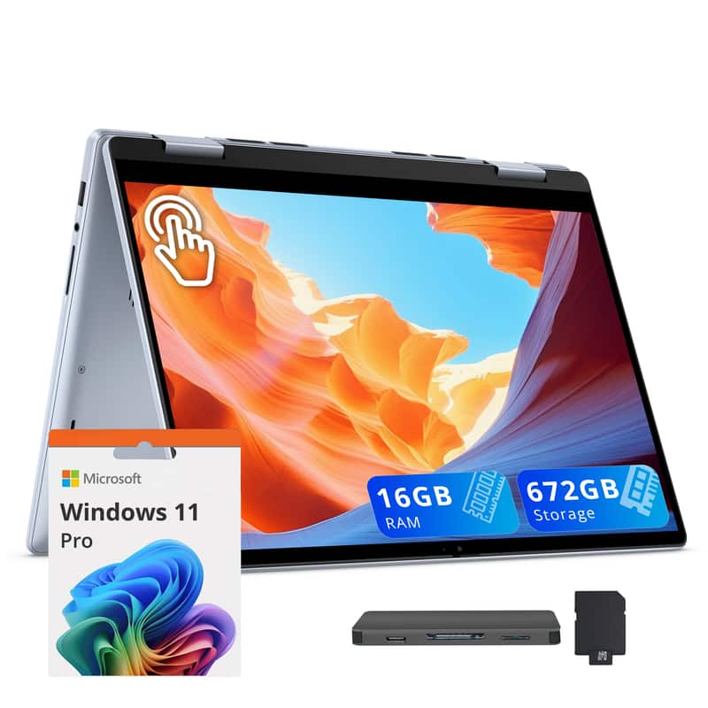 Dell - Inspiron 14" Touch 2-in-1 Laptop,Ryzen 5 8640HS,16GB RAM,512GB SSD+160GB Dock Set,Backlit Keyboard,Win 11 Pro - Blue