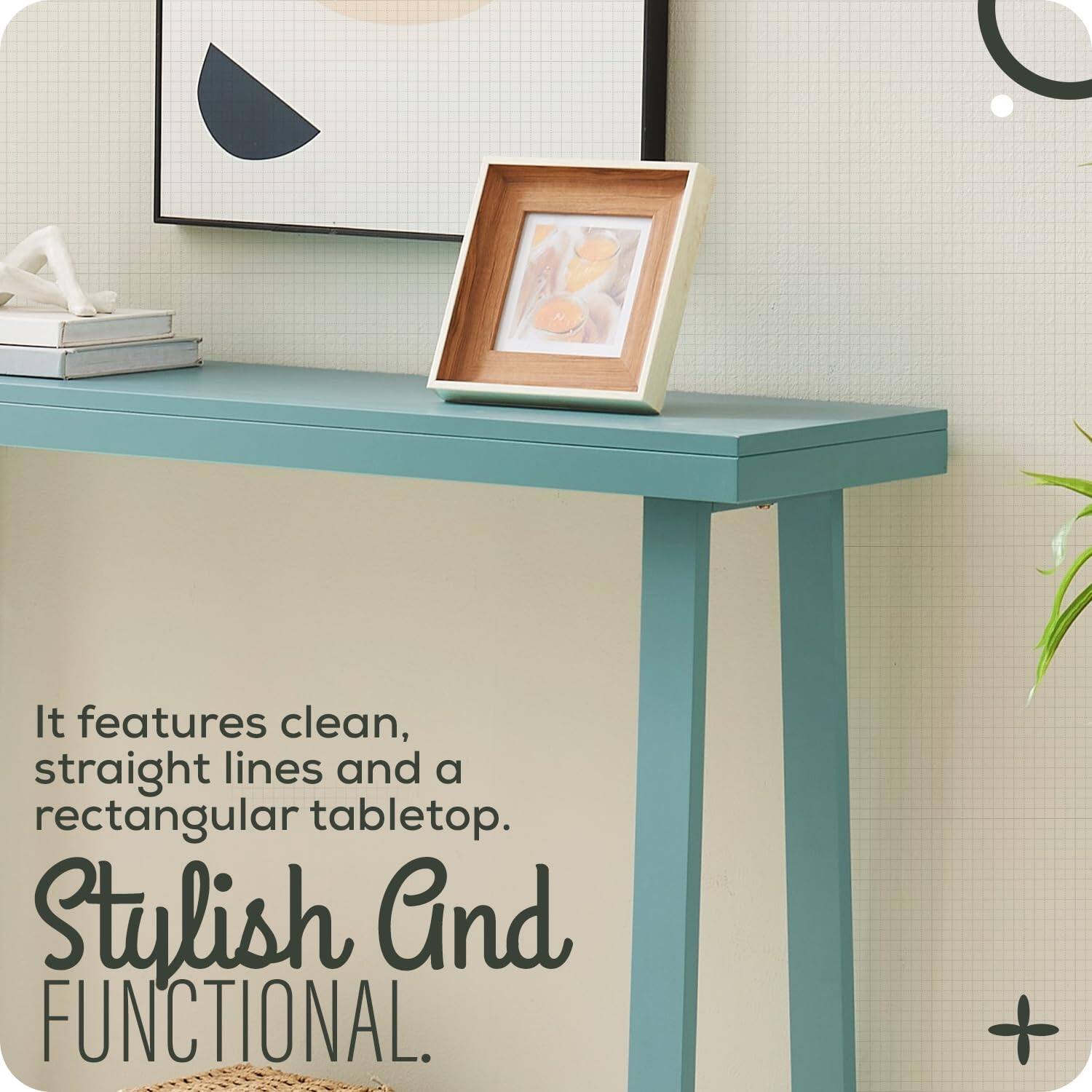 It features clean, straight lines and a rectangular tabletop.

Stylish And FUNCTIONAL.