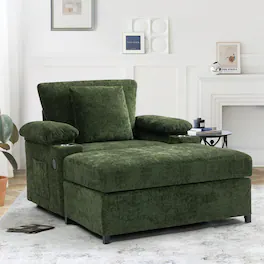 Ecooso - Oversized Chair with Ottoman, Chenille Fabric Sofa Bed, Accent Chair with Cupholders and USB Charging Ports - Green