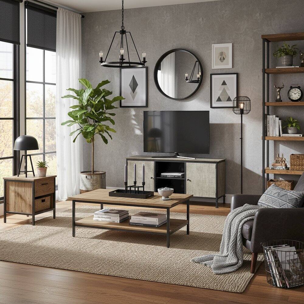 Alt View 1. Starlight Canyon Home - Gray Industrial TV Stand – 60 Inch Wide Entertainment Center For Living Room - Black.