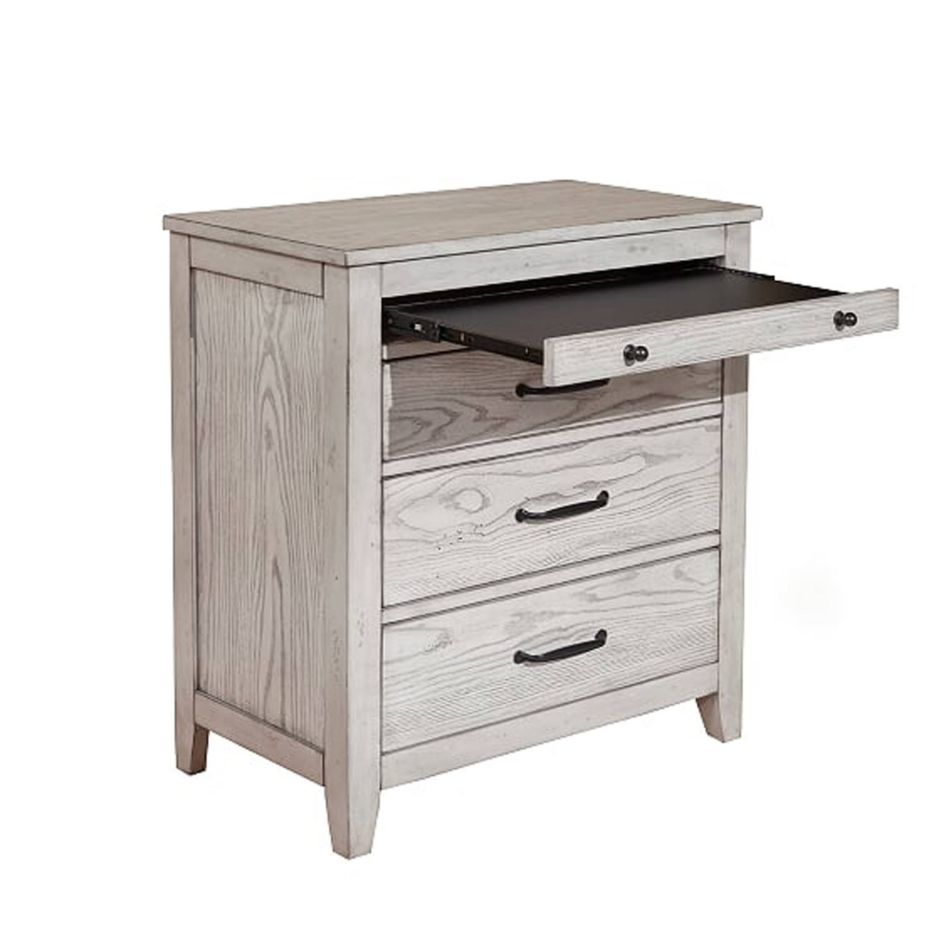 Left. Manhattan Lane - Transitional Style Three Drawer Nightstand with Pull Out Tray - Gray.