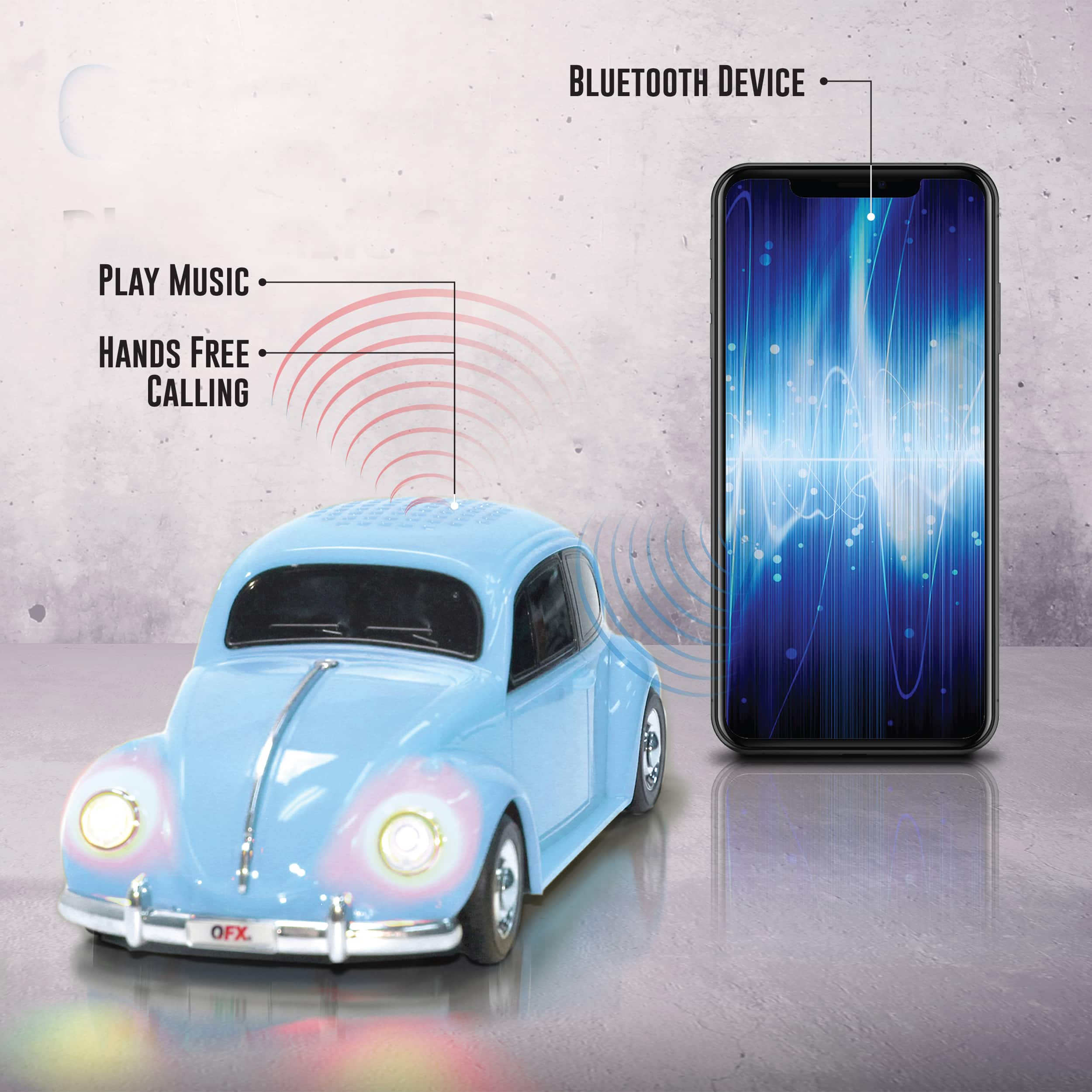 Alt View Zoom 16. QFX - Retro Car Portable Bluetooth Speaker with Bass Radiator and LED Lights - Blue.