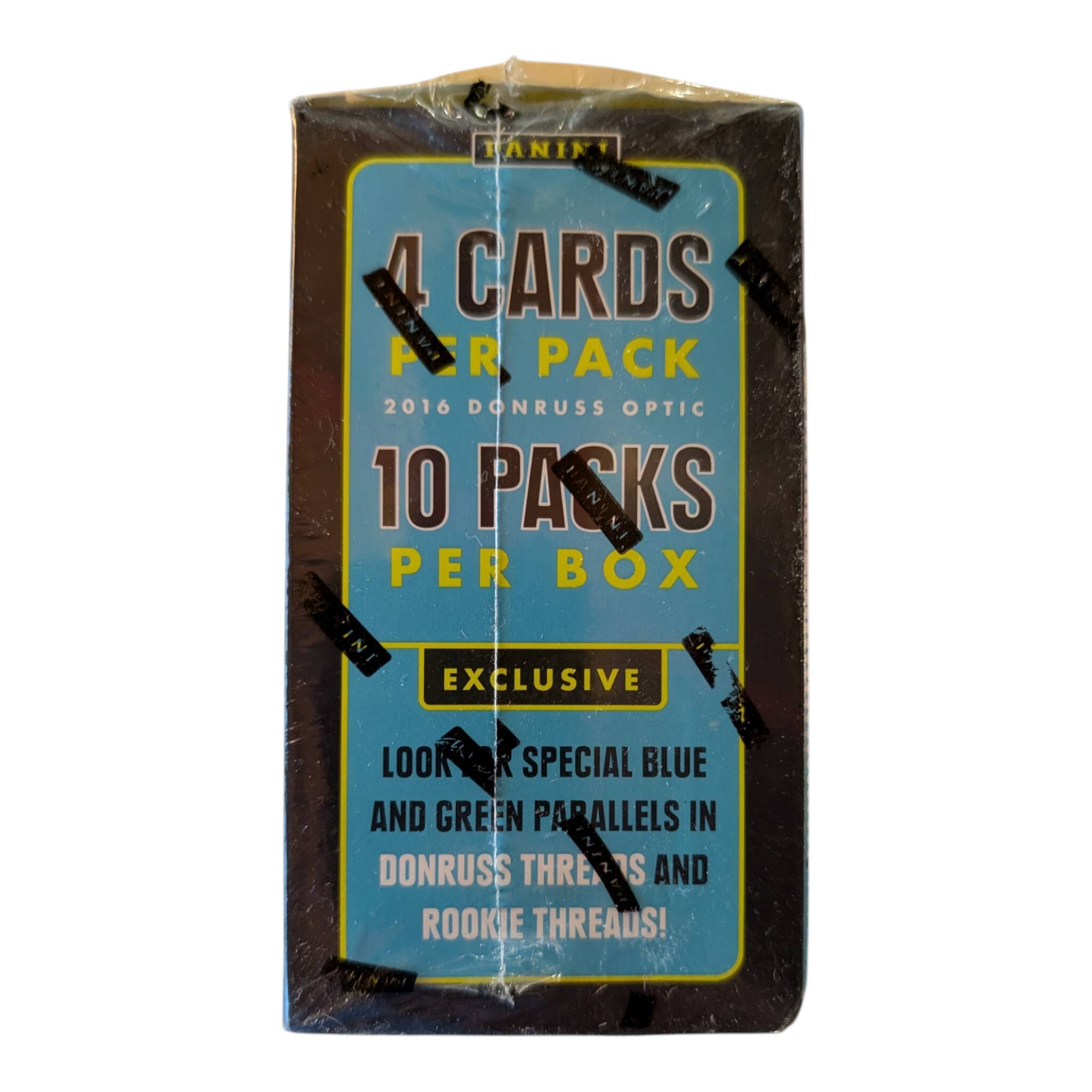 4 CARDS PER PACK  
2016 DONRUSS OPTIC  
10 PACKS PER BOX  

EXCLUSIVE  
LOOK FOR SPECIAL BLUE AND GREEN PARALLELS IN DONRUSS THREADS AND ROOKIE THREADS!