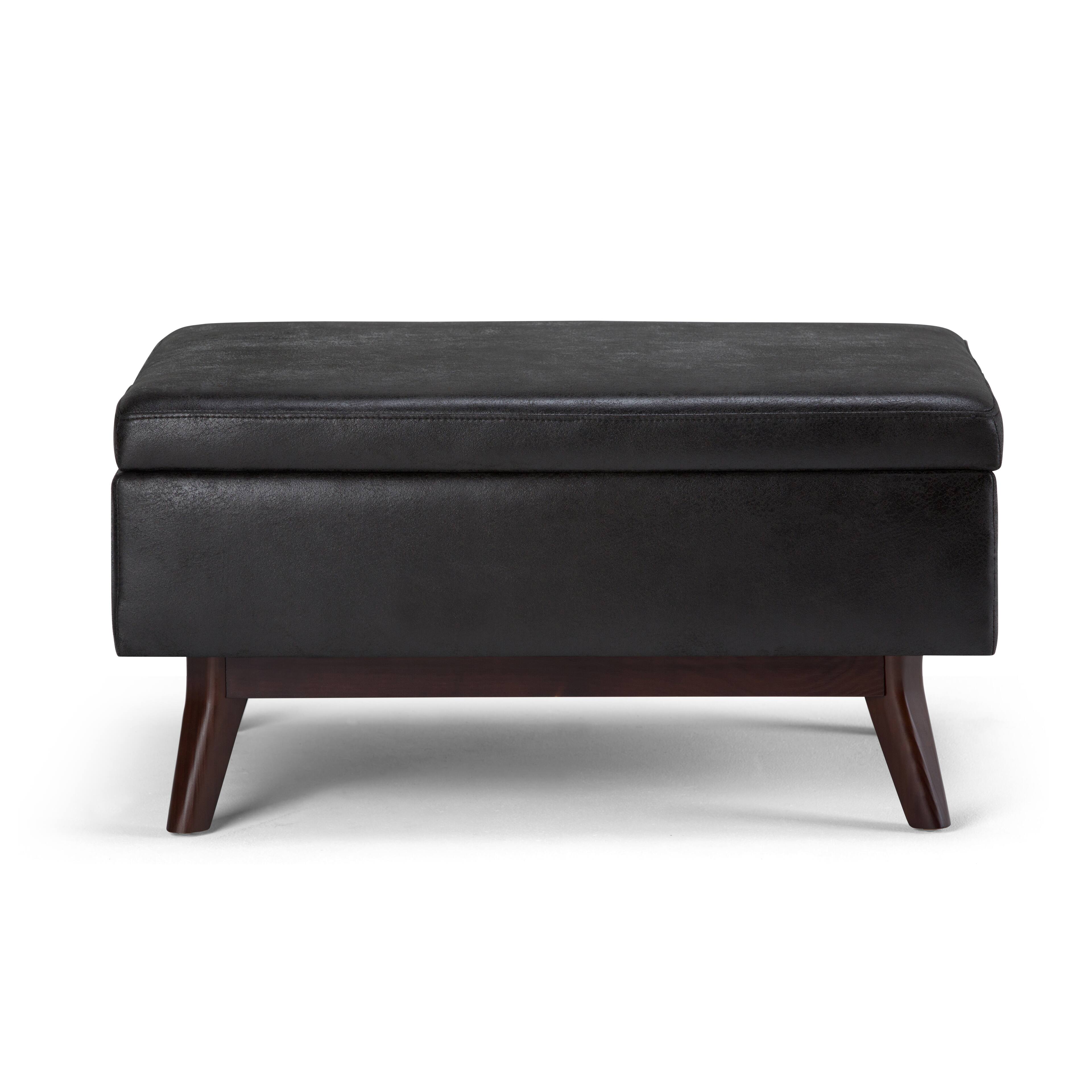 Left. Simpli Home - Owen 34 inch Wide Mid Century Modern Rectangle Coffee Table Storage Ottoman - Distressed Black.