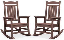 SERWALL - Outdoor Rocking Chair Set of 2, Patio Rocking Chair, HDPE All-Weather Oversized Outdoor Rocking Chair - Coffee