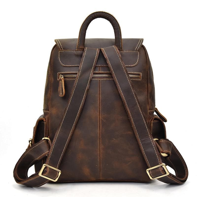 Angle. Steel Horse Leather - The Freja Backpack | Handcrafted Leather Backpack - Dark Brown.