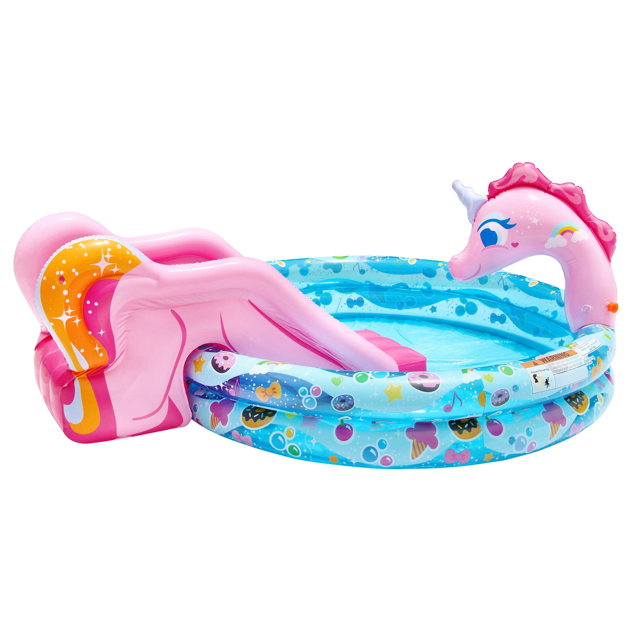 Left. Banzai - Banzai Spray 'N Splash Unicorn Pool, Inflatable Outdoor Backyard Water Slide Splash Toy.