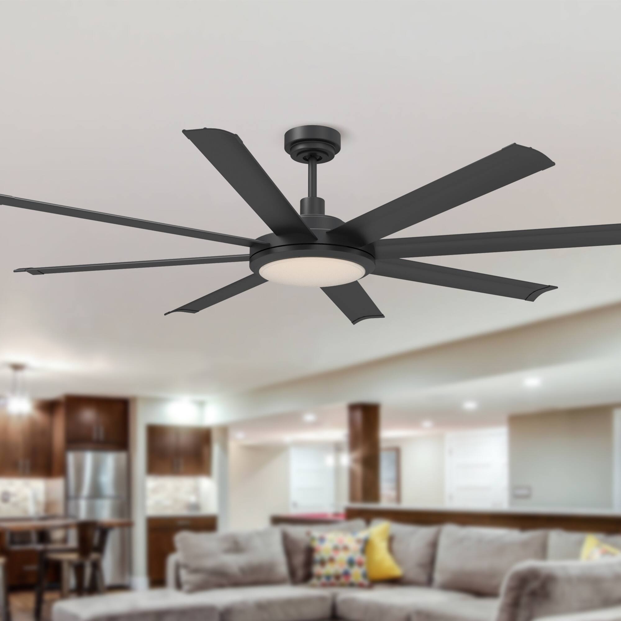 Front. Parrot Uncle - 60" Modern Matte Black LED Ceiling Fan with Light and Remote - Black.