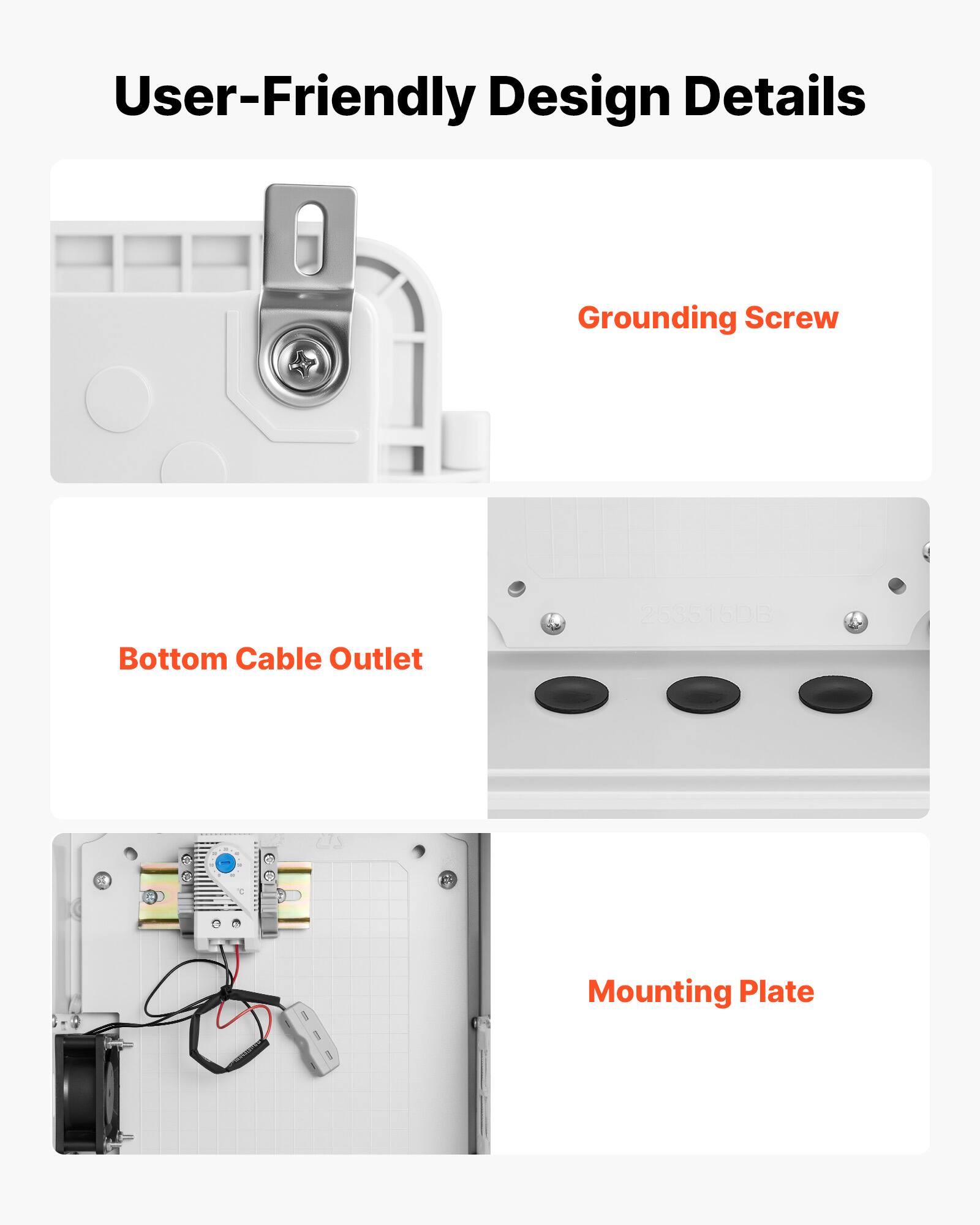 User-Friendly Design Details  
Grounding Screw  
Bottom Cable Outlet  
Mounting Plate