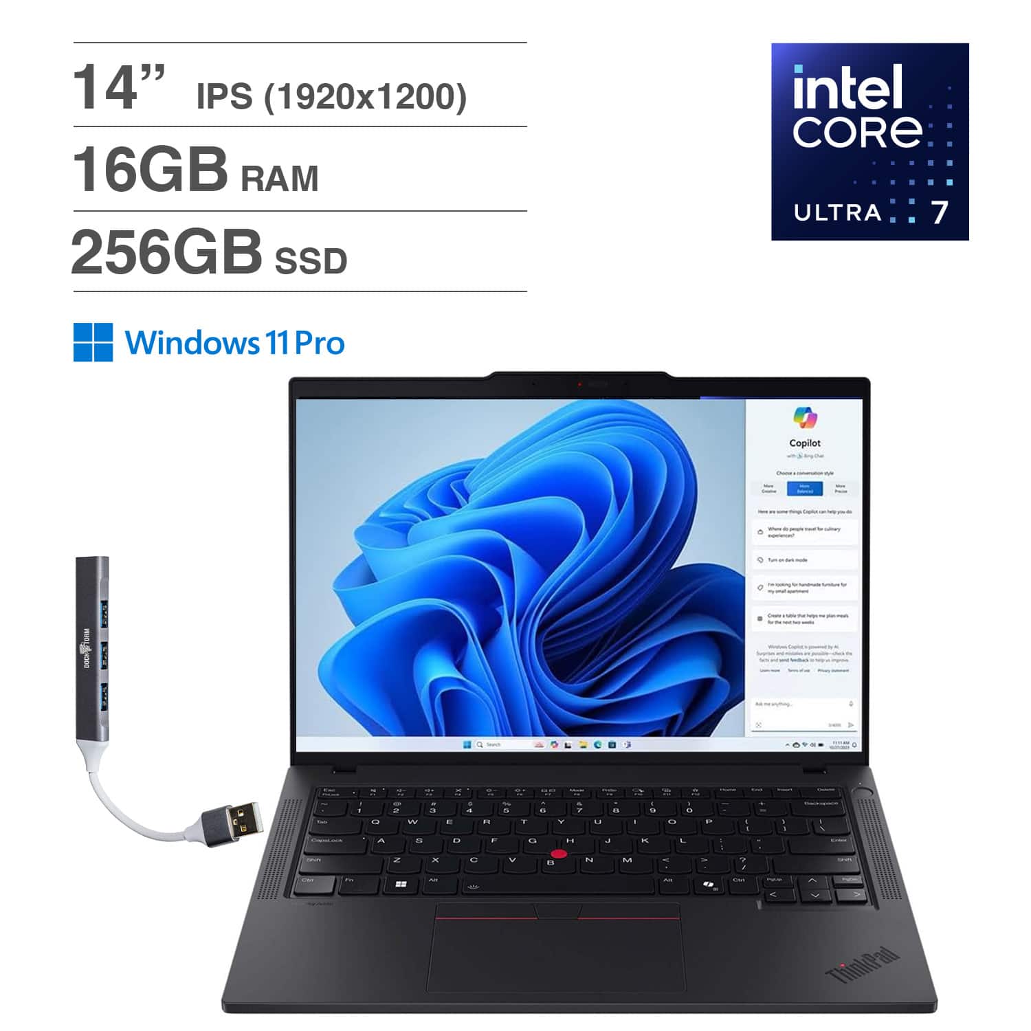 Lenovo - ThinkPad T14 Laptop 14.0 WUXGA (Intel Ultra 7-255U, 16GB DDR5, 256GB PCIe SSD, Win 11 Pro) w/USB Hub - Black price history on PriceWatchPro