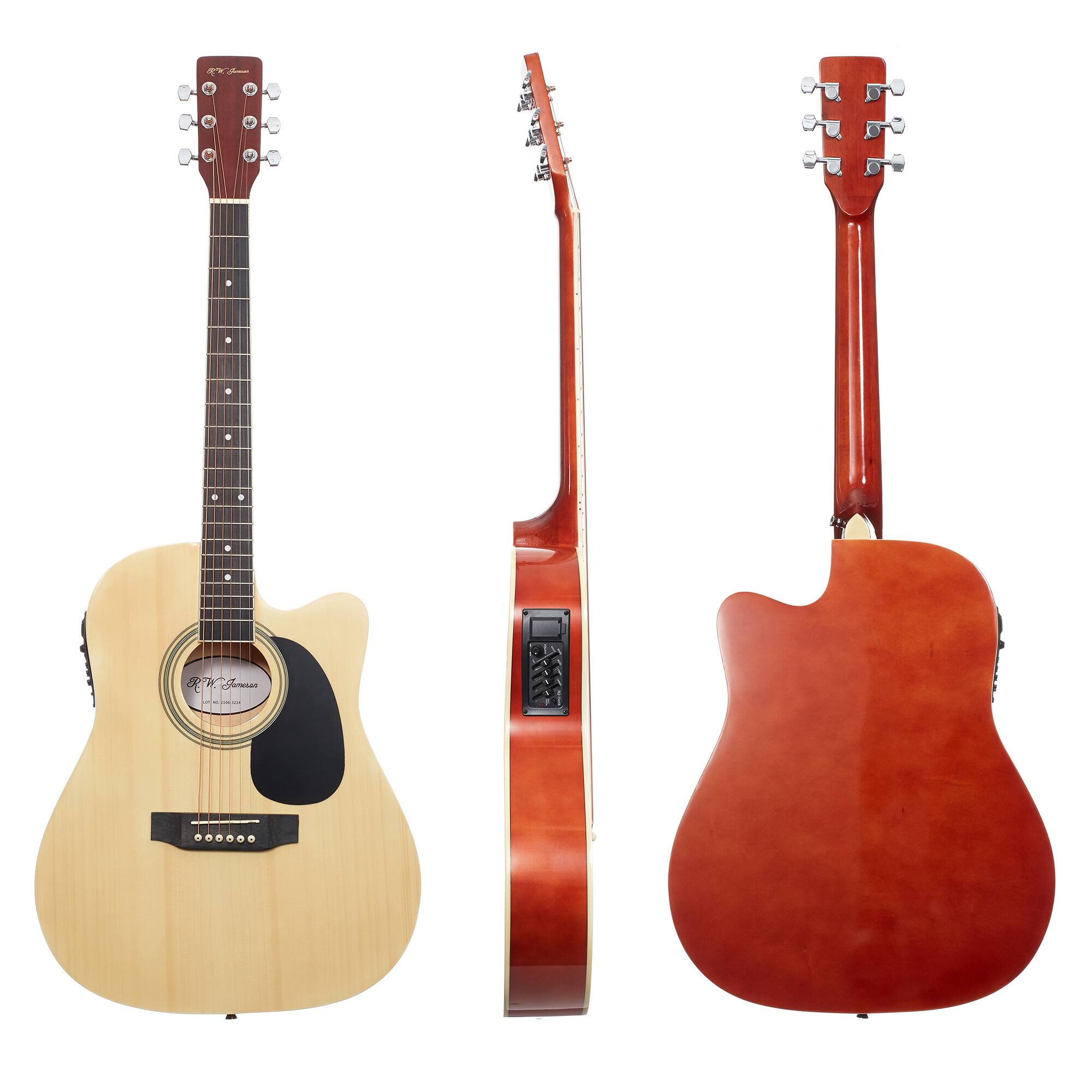 Alt View 1. Jameson Guitars - Thinline Cutaway Acoustic Electric Guitar with Gig Bag - Right Handed - Natural.