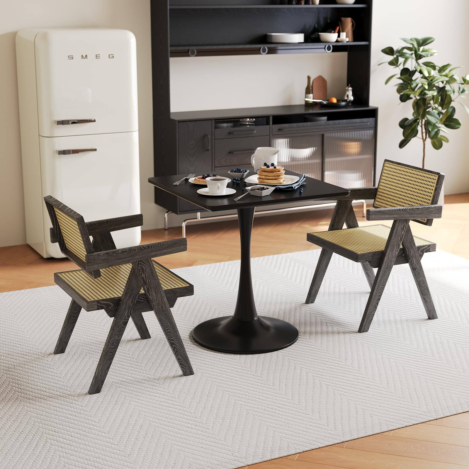 Alt View 2. MAGICAL RUBS - 24" Black Small Dining Table For 2 Or 4  Square Tulip Kitchen Round Corner Wood Bistro Mid Century Modern Tables - Black Round.