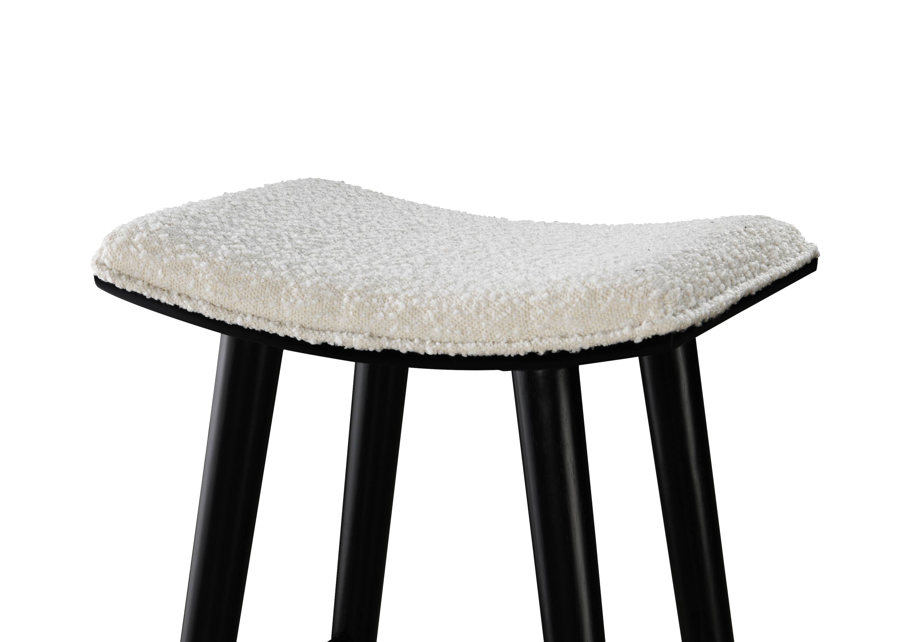 Alt View 5. LuXeo - Luna 29 in. Black Backless Wood Saddle Bar Stools with White Boucle Fabric Seat (Set of 2) - Black/white.