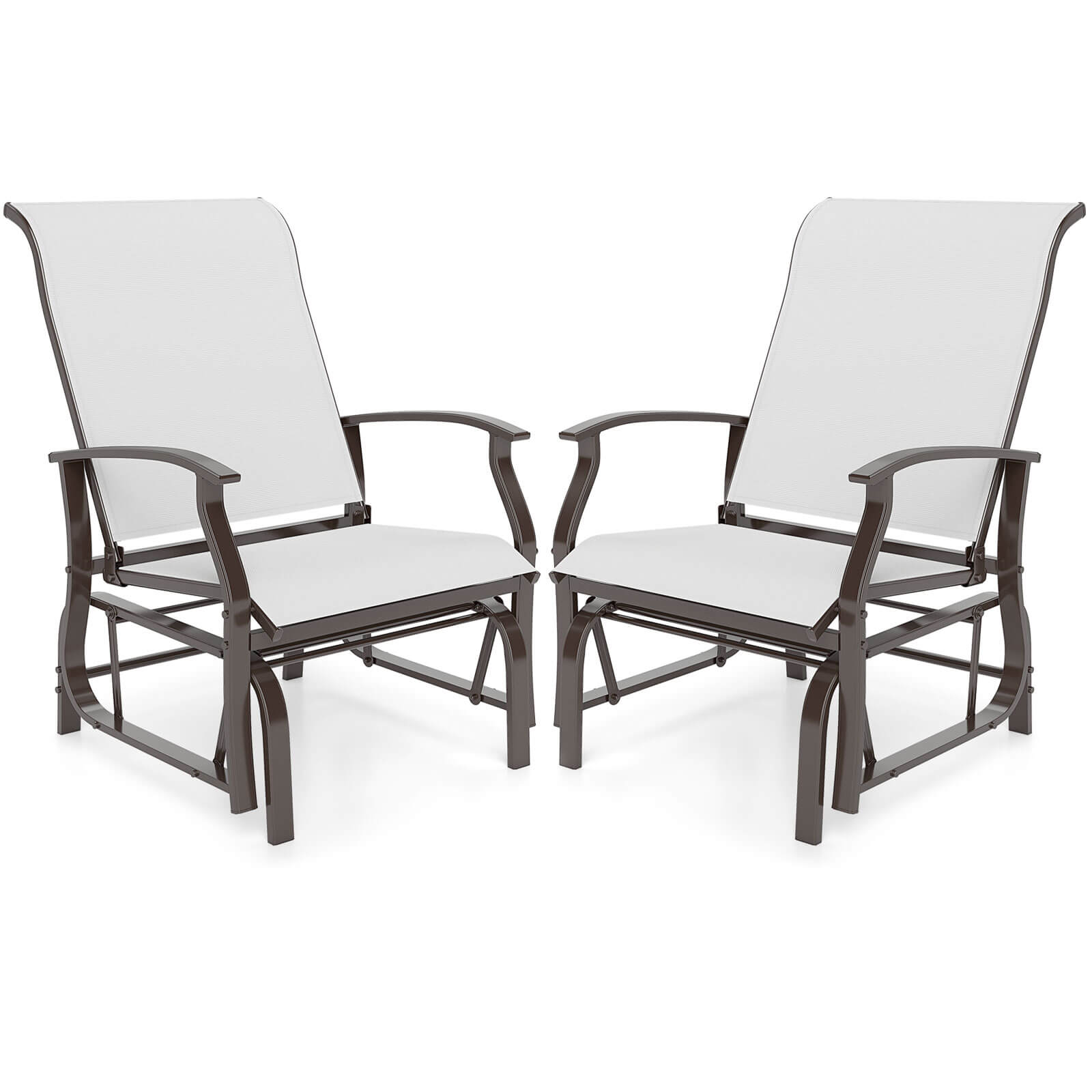 Costway - Porch Gliders Set of 2 with Reclined High Back Breathable Mesh Fabric Metal Frame - Beige