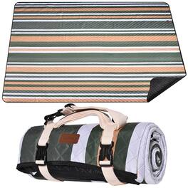 Reds Spade - Waterproof Picnic Blanket X In Portable With Carry Strap For Beach Mat Or Family Outdoor Camping Party Park - Dark Green&white&orange-5' x 6'8" (Square)