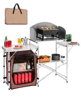 VEVOR - Outdoor 2-Tier Kitchen with Zippered Bag, Portable Folding Cook Table for BBQ, Party and Camping - Brown