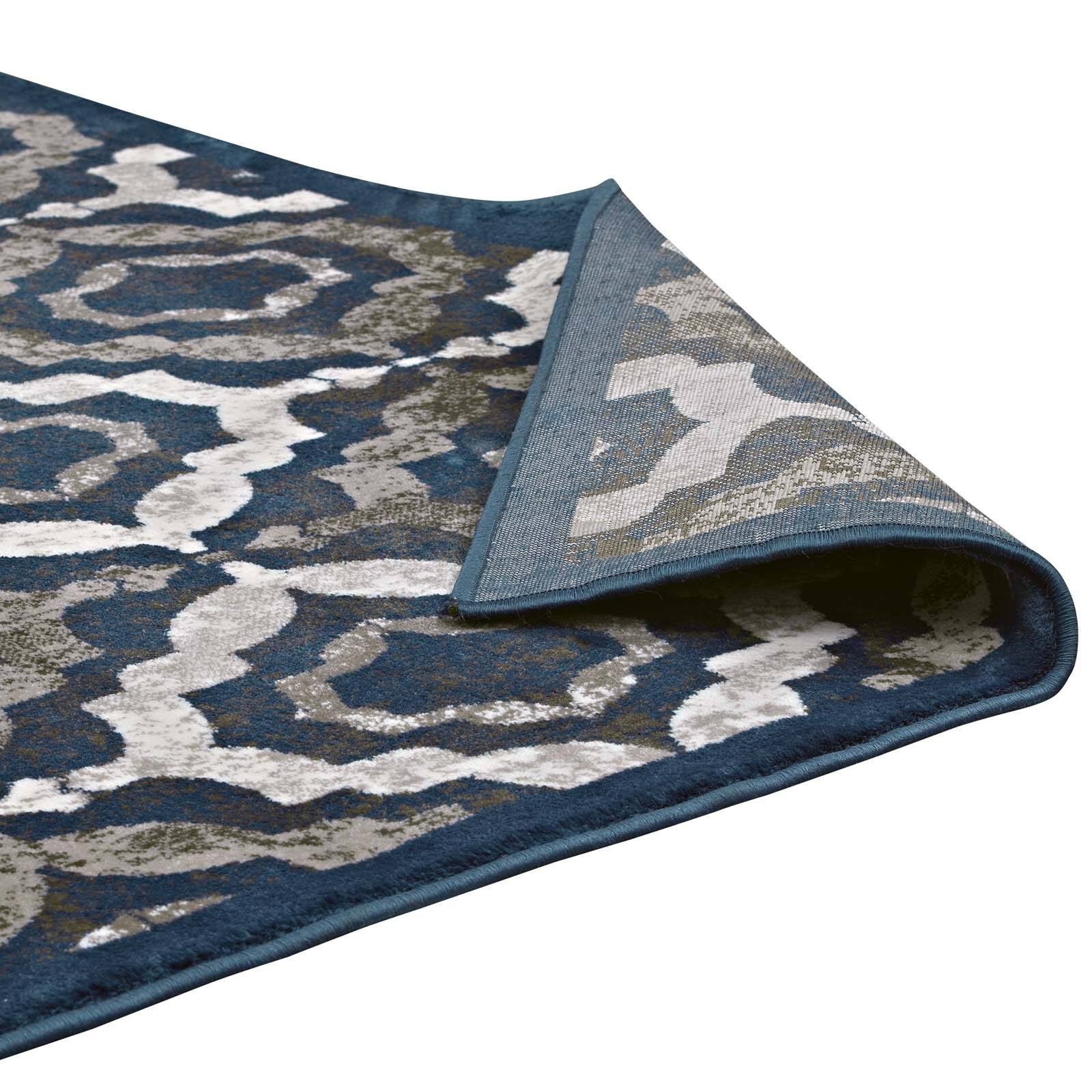 Alt View 3. Modway - Kalinda Rustic Vintage Moroccan Trellis Area Rug - Ivory Moroccan Blue and Brown.