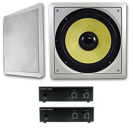 Acoustic Audio by Goldwood - HD-S10 in Wall 10" Home Theater Passive Subwoofers 2 Speaker and 2 Amplifier Set - Paintable White