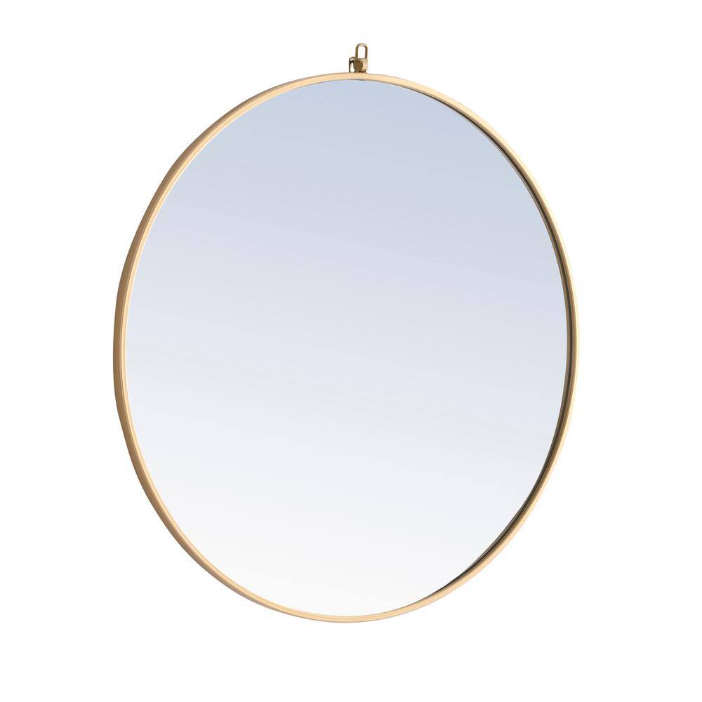 Alt View 1. Elegant Decor - Metal frame Round Mirror with decorative hook 32 inch Brass finish - Brass.