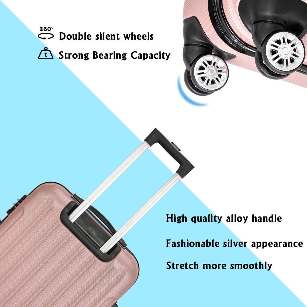 360° Double silent wheels  
Strong Bearing Capacity  

High quality alloy handle  
Fashionable silver appearance  
Stretch more smoothly
