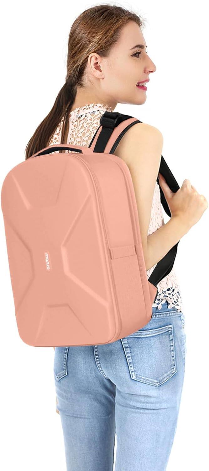 Alt View 2. mosiso - Camera Backpack 15-16 inch Waterproof Hardshell Camera Bag with Tripod Holder&Laptop Compartment - Salmon Pink.