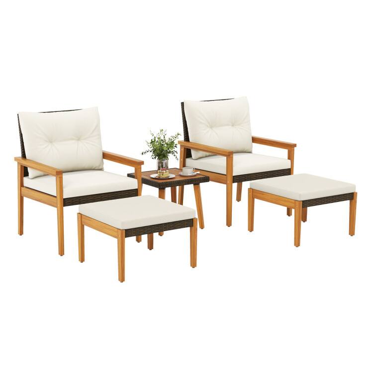 Front. SlickBlue - Rattan Patio Furniture Set 5-Piece with Square Coffee Table, Outdoor Seating - White.