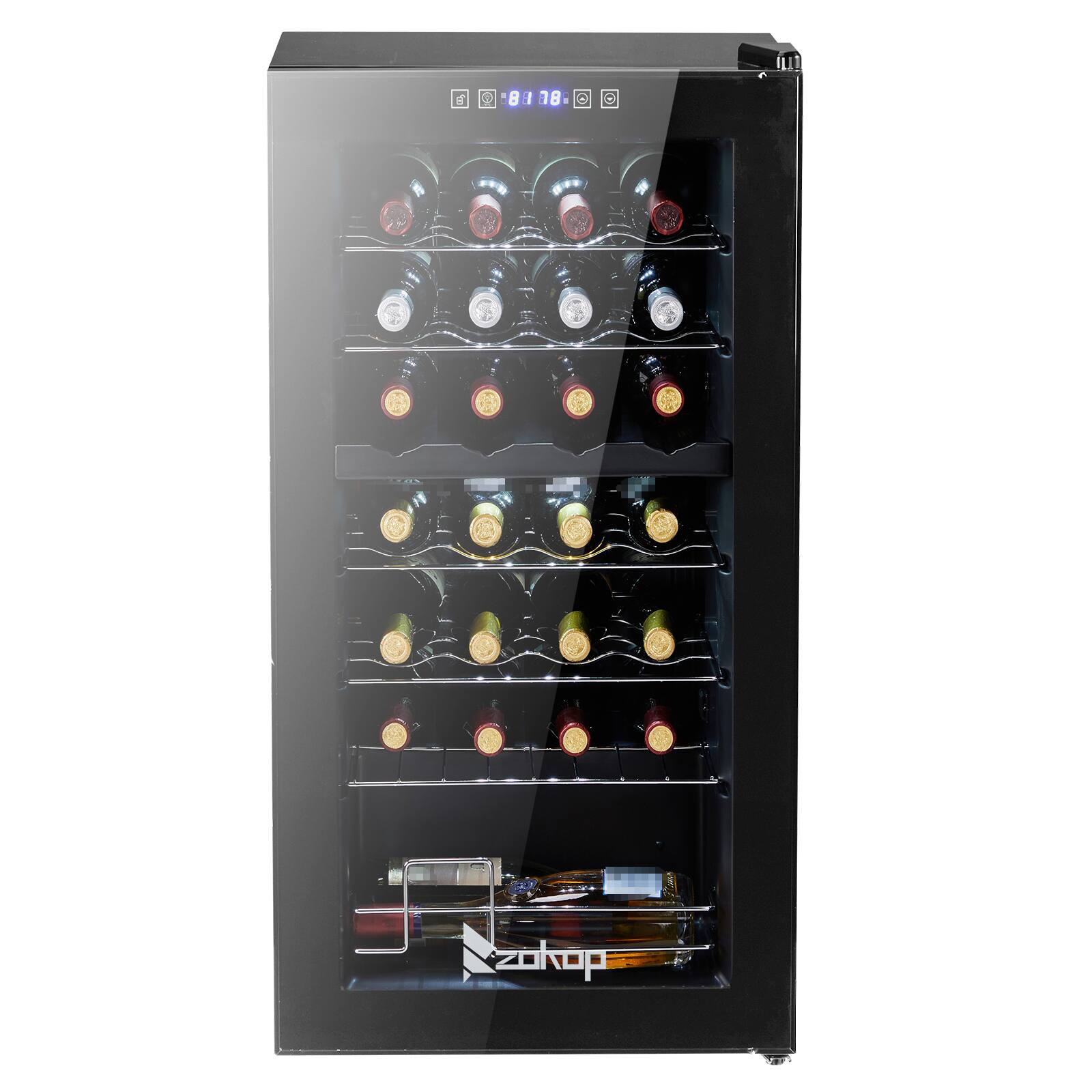 Angle. Winado - Dual Zone Wine and Beverage Refridgerator, 28 Bottle Wine Fridge with Independent Temperature Control & Glass Door - Black.