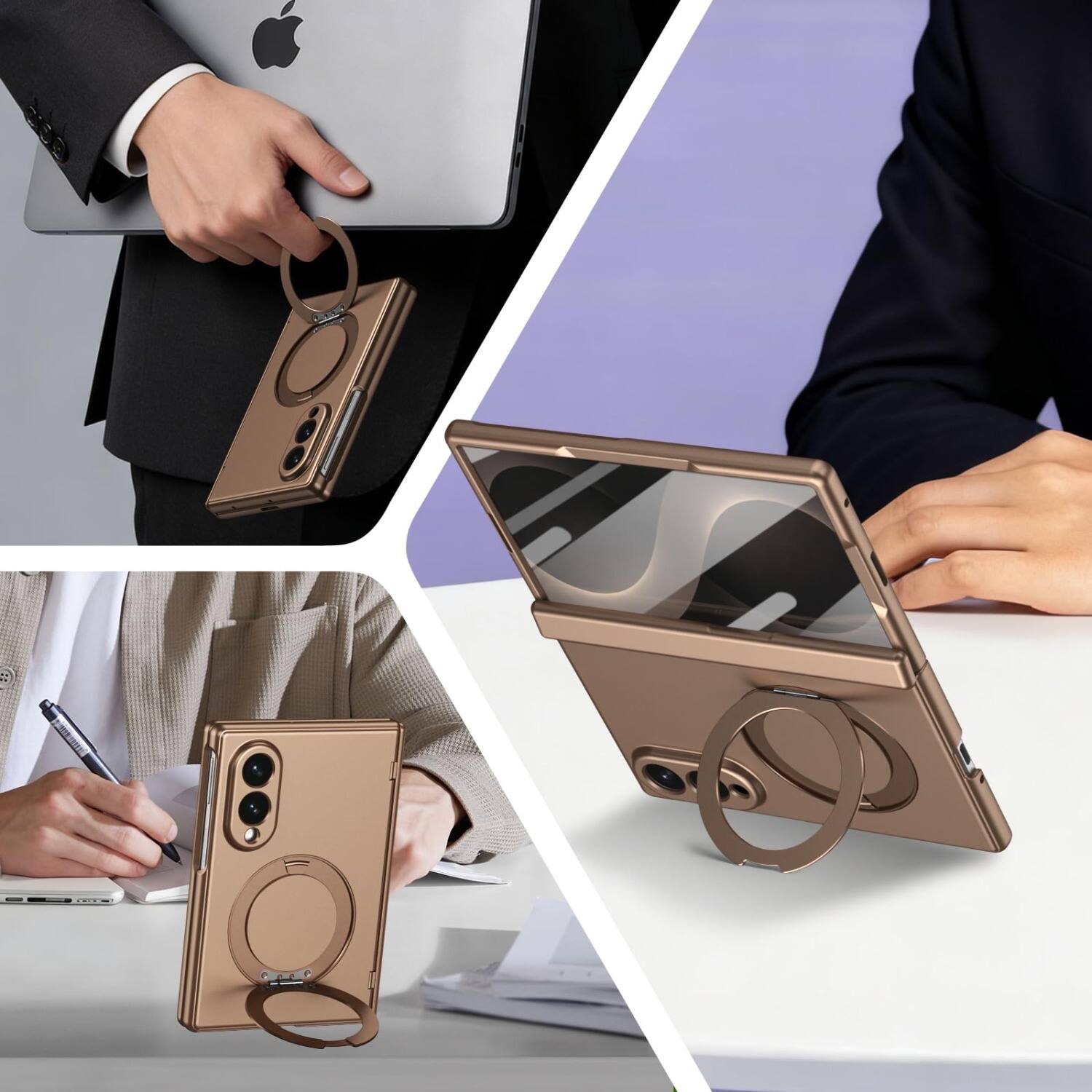 Alt View 1. Dteck - For Samsung Galaxy Z Fold8 Rugged Case With Screen Protector, Shockproof Magnetic Ring Stand Hinge Protection Cover - Gold.