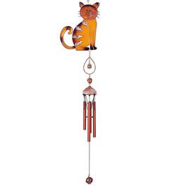 FC Design - 29" Long Brown Tabby Cat Copper and Gem Wind Chime Outdoor Patio or Garden Hanging Decoration - Multi-Color